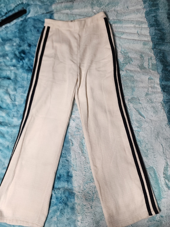 Able Pants - Able Cream Knit Wide-Leg Pants with Black Side Stripes